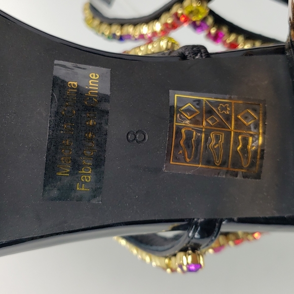 NEW JEFFREY CAMPBELL RHINESTONES BLACK FAUX PATENT LEATHER SANDALS WOMEN'S 8 - Picture 14 of 15